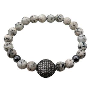 black Dalmatian Jasper Bracelet, stretchy, approx 8mm dia [BR10603]