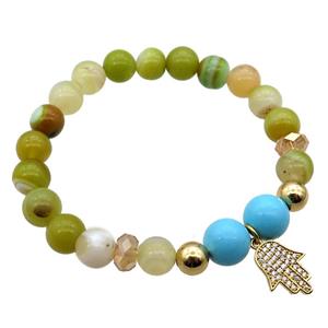 olive Agate Bracelet, stretchy, approx 8mm dia [BR10604]