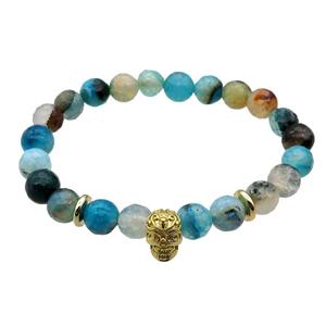 Agate Bracelets with skull, stretchy, approx 8mm dia [BR10608]