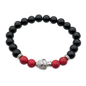 black Onyx Agate Bracelet with buddha, stretchy, approx 8mm dia [BR10610]