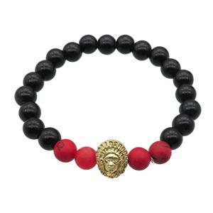 black Onyx Agate Bracelet with Shaikh, stretchy, approx 8mm dia [BR10611]