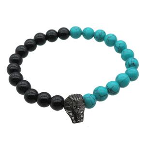 black agate and green turquoise bracelet, stretchy, approx 8mm dia [BR10615]