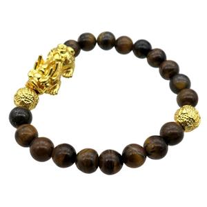 Tiger eye stone Bracelet with Pixiu, stretchy, approx 8mm dia [BR10617]