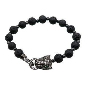 black Lava stone bracelet, stretchy, approx 8mm dia [BR10626]