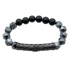 black Onyx agate and hematite bracelet, stretchy, approx 10mm dia [BR10627]