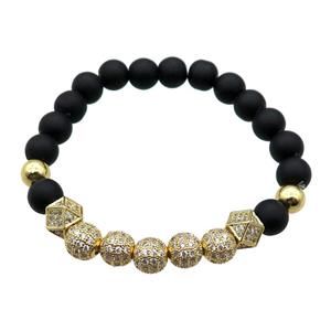 black matte Onyx Agate Bracelet, stretchy, approx 8mm dia [BR10632]