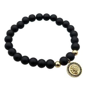 black matte Onyx Agate Bracelet, stretchy, approx 8mm dia [BR10636]