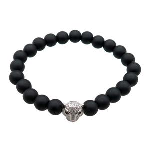 black matte Onyx Agate Bracelet with foxhead, stretchy, approx 8mm dia [BR10638]