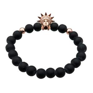 black matte Onyx Agate Bracelet with goddess, stretchy, approx 8mm dia [BR10639]