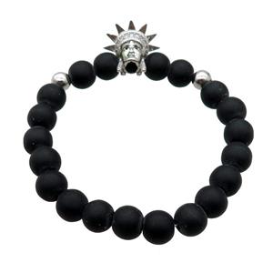 black matte Onyx Agate Bracelet with goddess, stretchy, approx 8mm dia [BR10640]