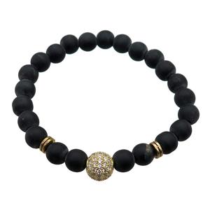 black matte Onyx Agate Bracelet, stretchy, approx 8mm dia [BR10642]