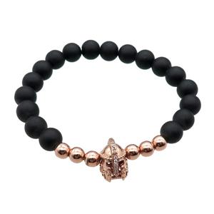 black matte Onyx Agate Bracelet with helmet, stretchy, approx 8mm dia [BR10643]