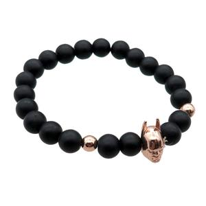 black matte Onyx Agate Bracelet with helmet, stretchy, approx 8mm dia [BR10644]