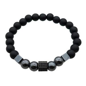 black matte Onyx Agate Bracelet, stretchy, approx 8mm dia [BR10645]