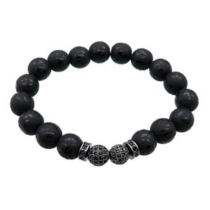 black Onyx Agate Bracelet, stretchy, approx 10mm dia [BR10648]