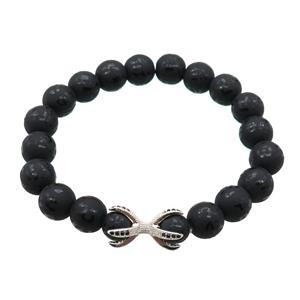 black Onyx Agate Bracelet, stretchy, approx 10mm dia [BR10649]