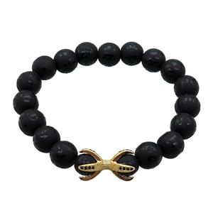 black Onyx Agate Bracelet, stretchy, approx 10mm dia [BR10650]