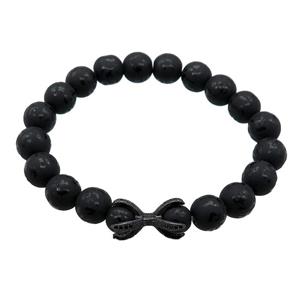 black Onyx Agate Bracelet, stretchy, approx 10mm dia [BR10651]