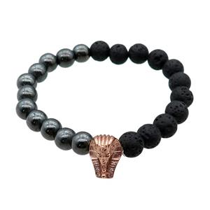 black Hematite and lava Bracelets, stretchy, approx 8mm dia [BR10665]