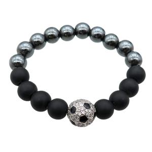 black Hematite and onyx Bracelets with football, stretchy, approx 10mm, 13mm [BR10667]
