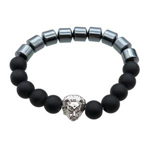 black Hematite and onyx Bracelets with lion, stretchy, approx 10mm [BR10668]