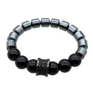 black Hematite and onyx Bracelets, stretchy, approx 10mm, 12mm, 16mm [BR10669]