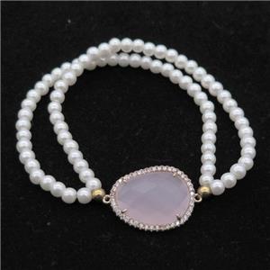 white pearlized glass bracelet, stretchy, approx 4mm [BR10684]