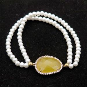white pearlized glass bracelet, stretchy, approx 4mm [BR10685]