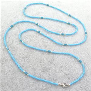 blue Glass Seed Beaded Necklace, approx 2mm, 82cm length [BR10689]