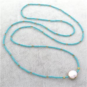 green Glass Seed Beaded Necklace, approx 2mm, 82cm length [BR10690]