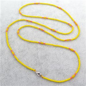 yellow Glass Seed Beaded Necklace, approx 2mm, 82cm length [BR10692]