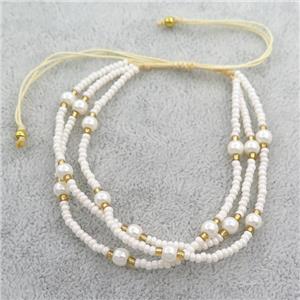 white Pearlized Glass seed beaded bracelet, adjustable, approx 2mm, 4mm, 14-24cm length [BR10701]