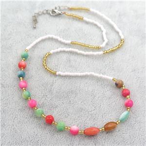 Glass Beaded Necklace, approx 2mm, 5-10mm, 44cm length [BR10703]