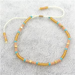 golden Glass Seed Beaded Bracelet, adjustable, approx 2mm [BR10705]