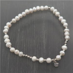 white Pearl Bracelet, stretchy, approx 5mm, 50mm dia [BR10714]