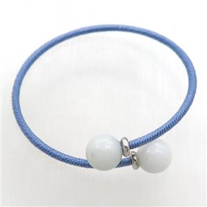 copper Bangle with aquamarine, blue fabric wrapped, approx 2.5mm, 10mm, 55mm dia [BR10717]