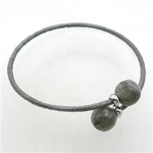 copper Bangle with labradorite, gray fabric wrapped, approx 2.5mm, 10mm, 55mm dia [BR10718]