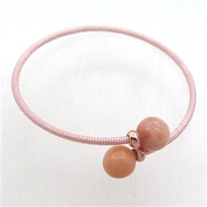 copper Bangle with pink Aventurine, fabric wrapped, approx 2.5mm, 10mm, 55mm dia [BR10719]