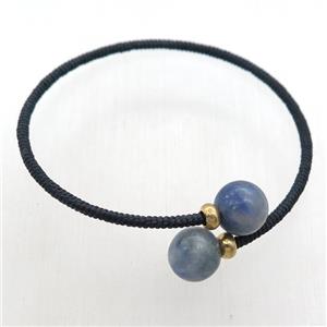 copper Bangle with blue Aventurine, black fabric wrapped, approx 2.5mm, 10mm, 55mm dia [BR10720]