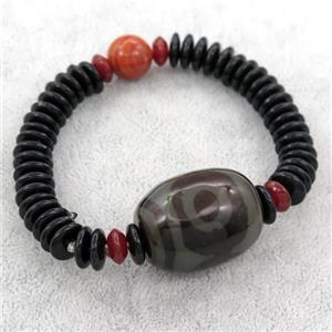 Resin Bracelet with tibetan Agate bead, stretchy, approx 10mm, 20-27mm [BR10722]