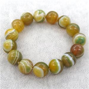 olive striped agate bracelet, stretchy, approx 14mm [BR10726]