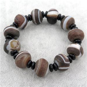 Tibetan Agate beaded bracelet, stretchy, approx 13-17mm [BR10728]