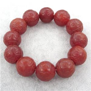 red carnelian agate beaded bracelet, stretchy, approx 20mm [BR10739]
