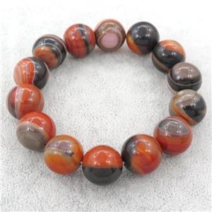 red striped agate beaded bracelet, stretchy, approx 16mm [BR10742]