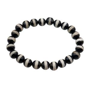 black stretchy Tibetan Agate Bracelet round line, approx 8mm dia [BR10759]