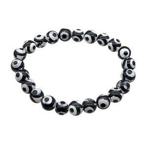 stretchy black Tibetan Agate Bracelet Evil Eye round, approx 8mm dia [BR10761]