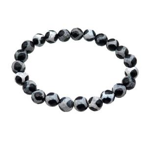 stretchy black Tibetan Agate Bracelet football faceted round, approx 8mm dia [BR10762]