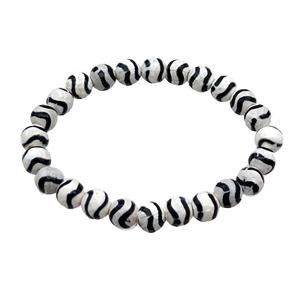 stretchy white Tibetan Agate Bracelet wave faceted round, approx 8mm dia [BR10763]