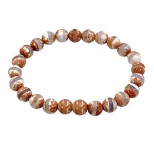 Tibetan Agate bracelet stretchy round, approx 8mm dia [BR10774]