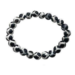 black stretchy Tibetan Agate bracelet football round, approx 8mm dia [BR10781]
